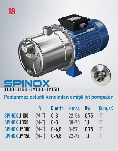 SPINOX J100-J150-JY100-JY150 Serisi Pompalar