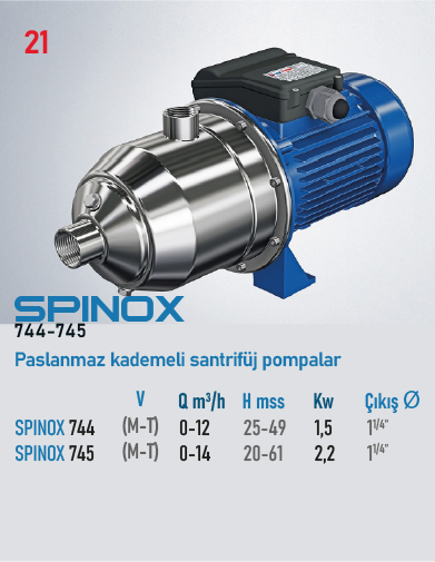 SPINOX 744-745 Serisi Pompalar