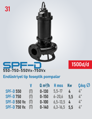 SPF D 550/750 Vx Serisi Pompalar