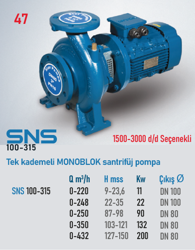 SNS 100-315 Serisi Pompalar