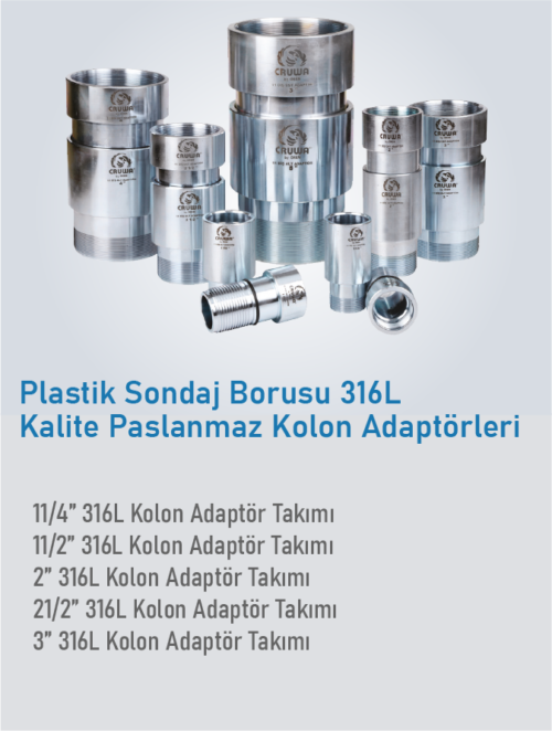 Plastik Sondaj Borusu 316L Kalite Paslanmaz Kolon Adaptörleri